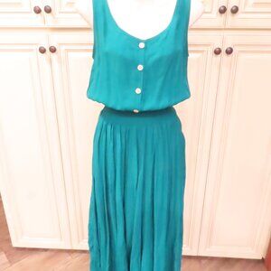 Vintage Carol Anderson Teal Blue Balloon button up to short Summer Dress size 6